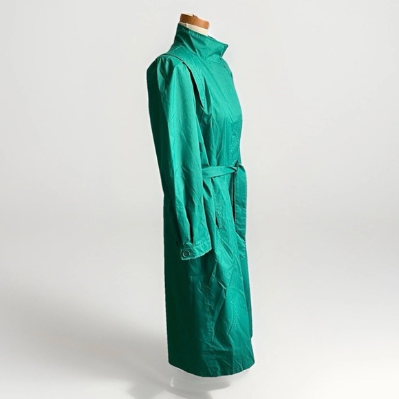 Vintage 80s Micki Green Long Raincoat Belt Lined Quilted Korea 9 10 Medium - Picture 5 of 11